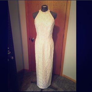 Beaded Halter Wedding Dress with Train & Back Bow